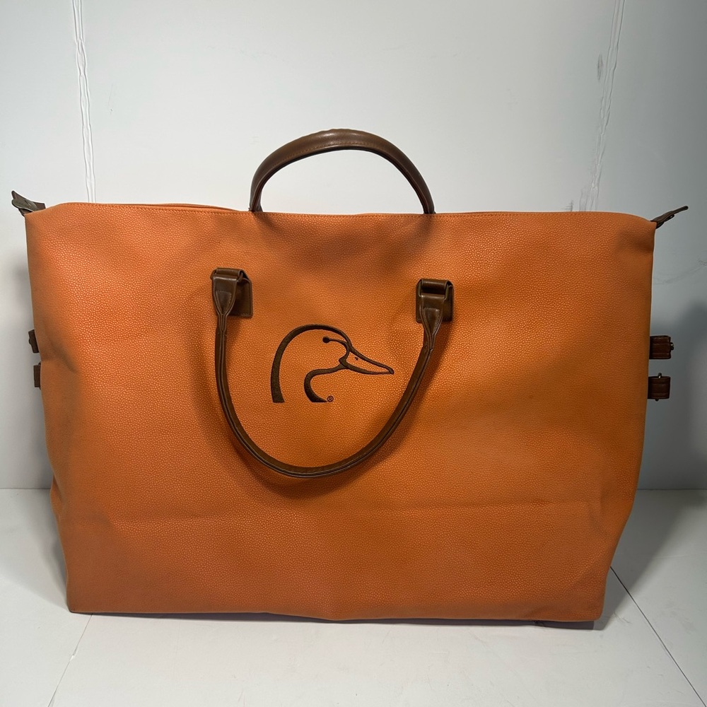 Elegant Orange Duffel Bag with Duck Emblem - Picture 2 of 11